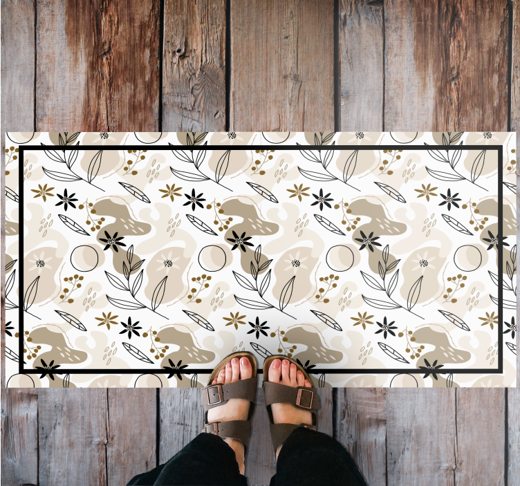 Beige bladelementen vinyl tapijt bloemen en planten - TenStickers