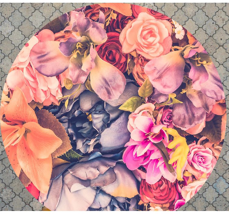 Bloemig rond arrangement vinyl tapijt bloemen en planten - TenStickers