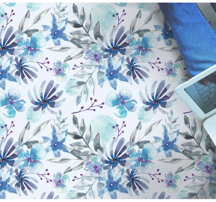Blauw elegant motief vinyl tapijt bloemen en planten - TenStickers