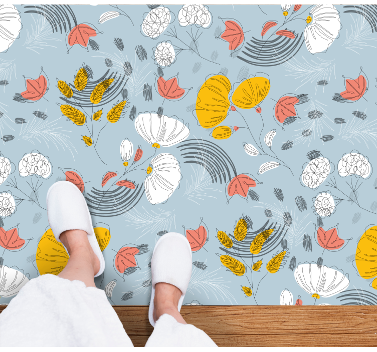 Blauw patroon bloei vinyl tapijt bloemen en planten - TenStickers