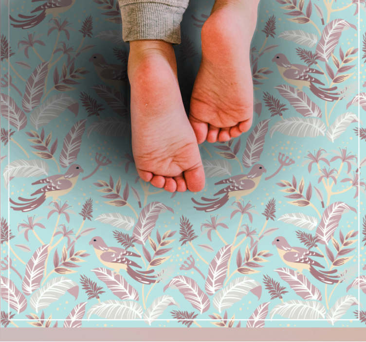 Botanisch vogelmotief vinyl tapijt bloemen en planten - TenStickers