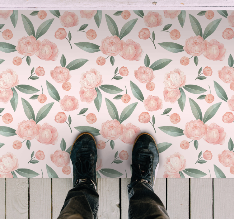 Botanische pioenrozen vinyl tapijt bloemen en planten - TenStickers