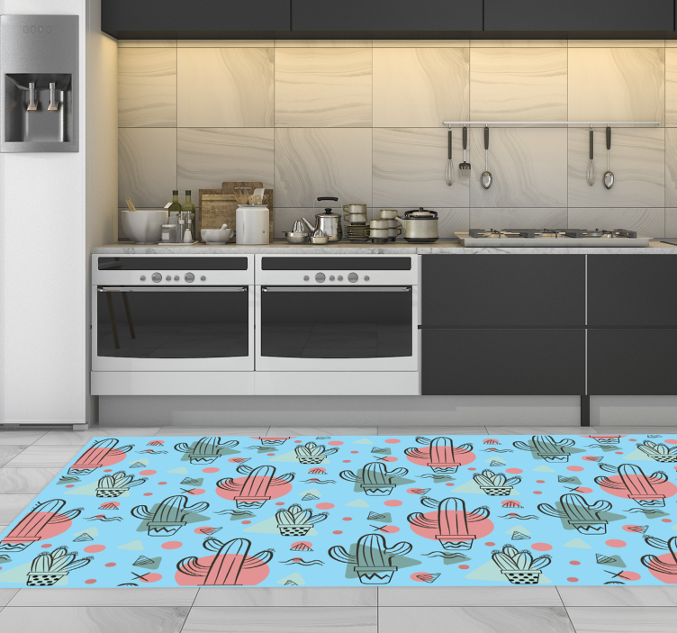 Blauw cactuspatroon vinyl vloerkleed keuken - TenStickers