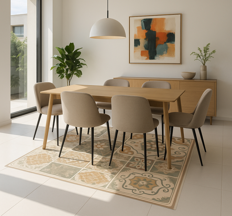 Cementtegels verschillende maten vinyl tapijt woonkamer - TenStickers