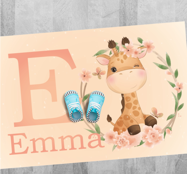 Charmante giraffekunst vinyl tapijt met naam - TenStickers