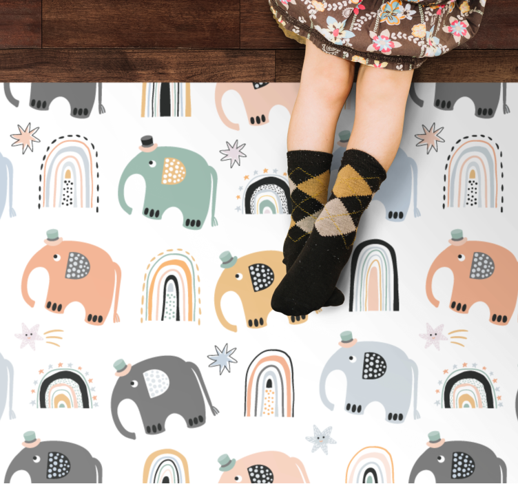 Charmante olifantenparade vinyl tapijt baby - TenStickers
