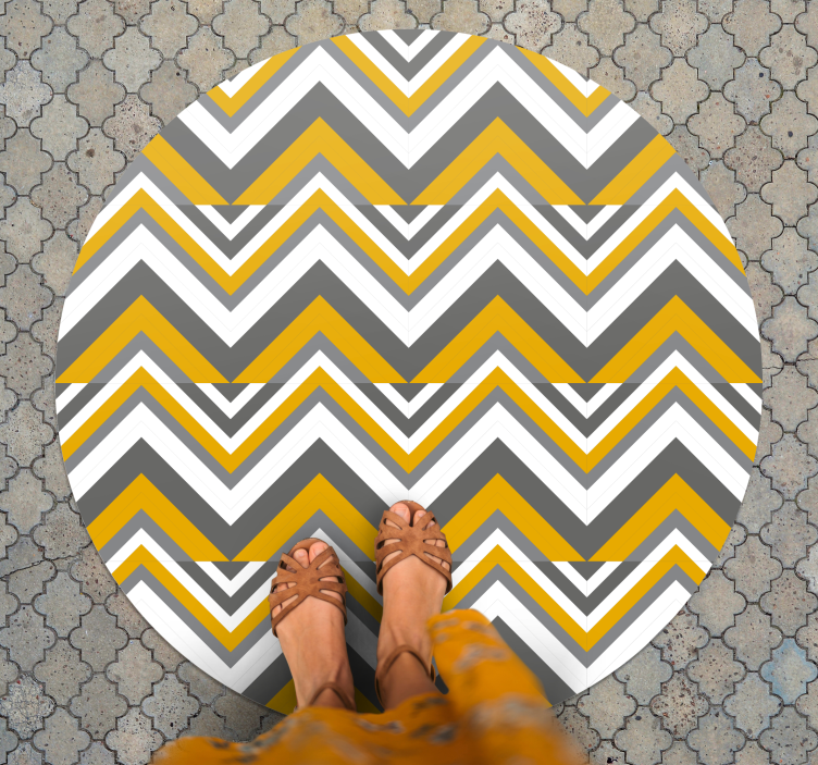 Vinyl tapijt geometrisch chevron grijs en geel - TenStickers