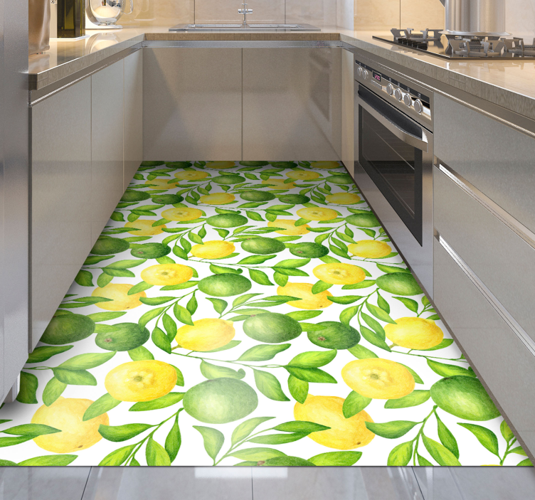 Citrusblad overlay vinyl vloerkleed keuken - TenStickers