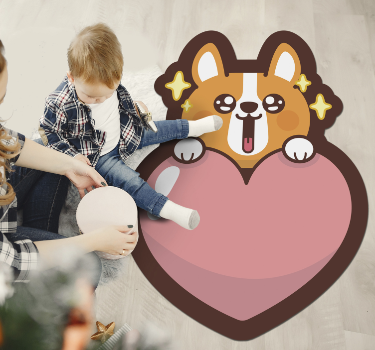 Corgi hart illustratie vinyl tapijt voor meer kinderen - TenStickers