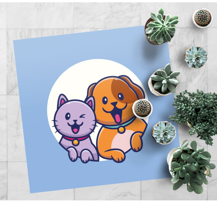 Dieren vinyl tapijt schattig huisdieren duo - TenStickers