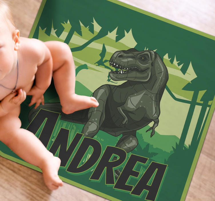 Dinosaurus avontuur vinyl tapijt met naam - TenStickers