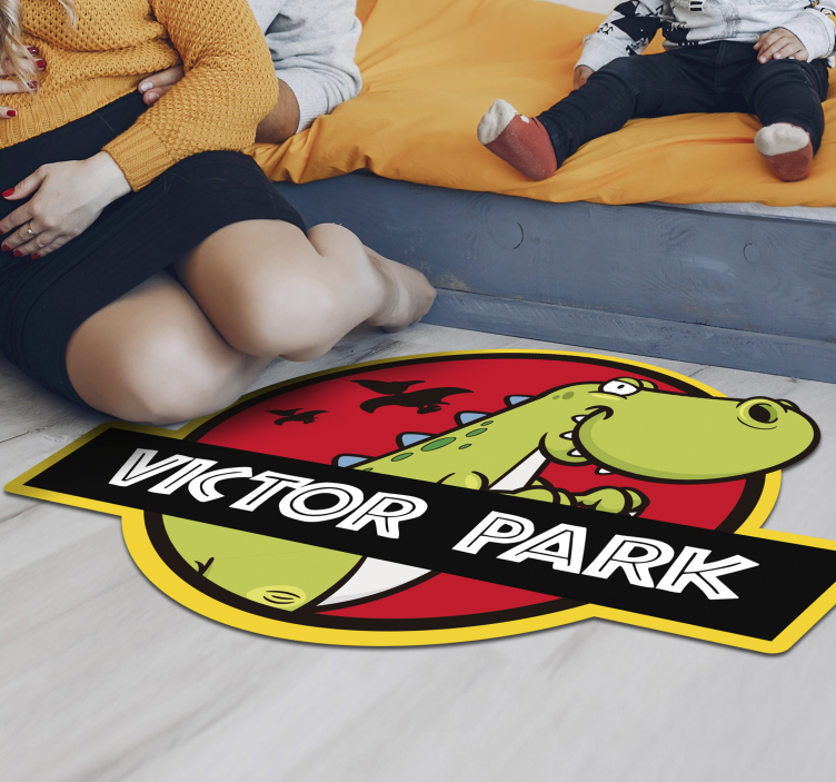 Dinosaurus embleem vinyl tapijt met aanpasbare naam - TenStickers