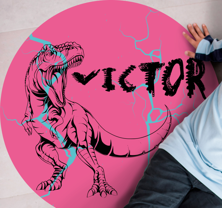 Roze t-rex met naam vinyl tapijt voor meer kinderen - TenStickers