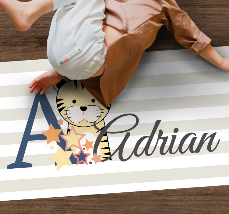 Gestreepte babytijger met naam vinyl tapijt baby - TenStickers