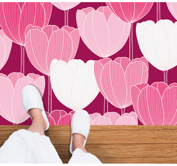 Roze tulp elementen vinyl tapijt bloemen en planten - TenStickers