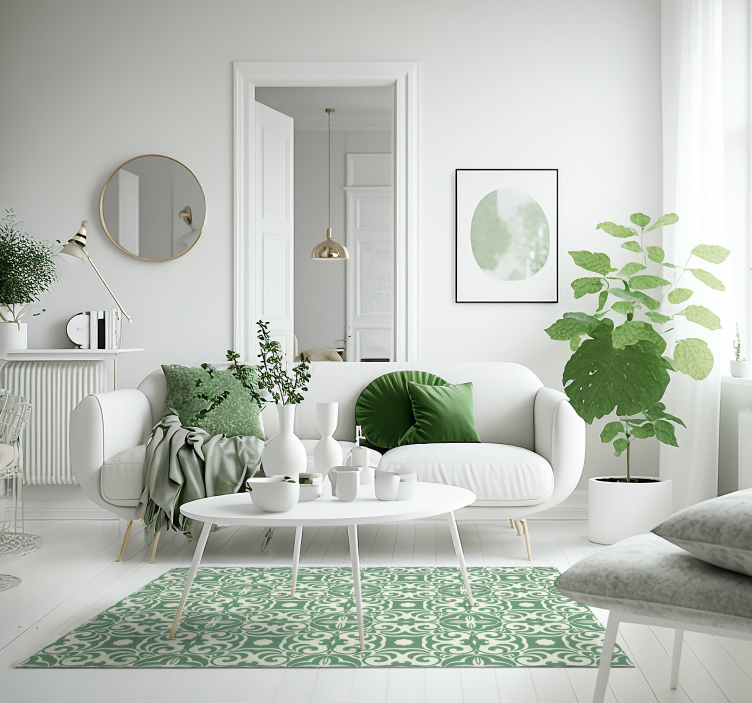 Elegant groen patroon vinyl tapijt woonkamer - TenStickers