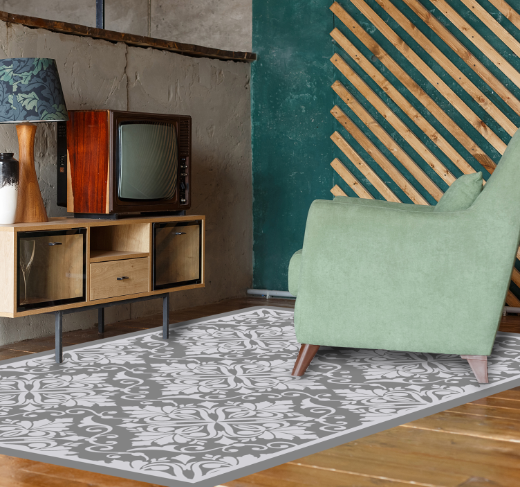 Elegant zwart-wit blad vinyl tapijt minimalistisch - TenStickers