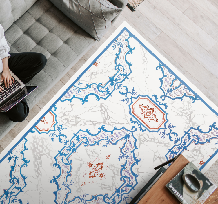 Elegante blauwe patronen marmeren vinyl tapijt - TenStickers