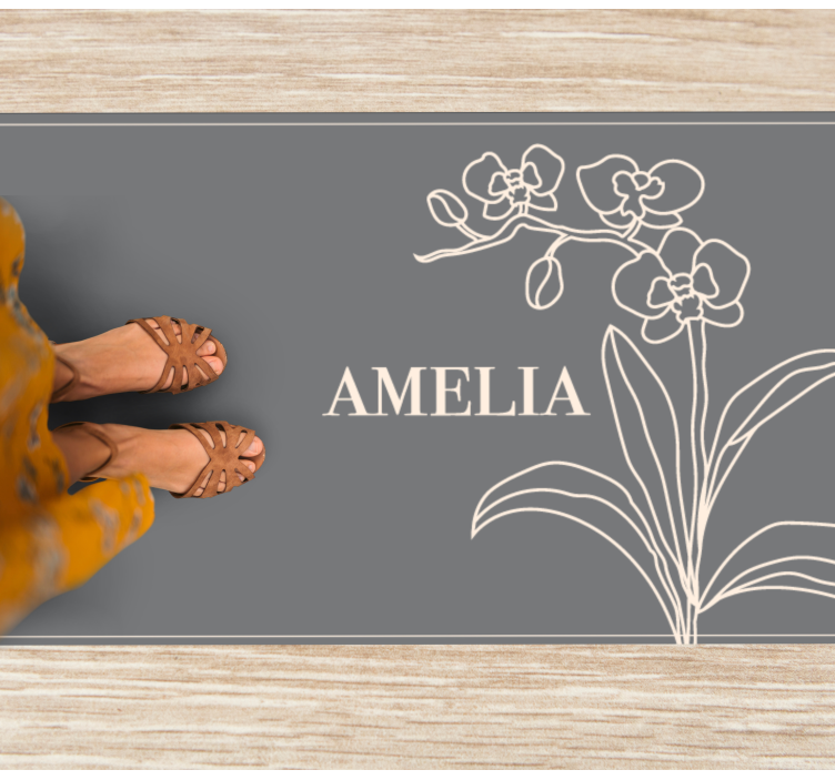 Elegante bloemen gepersonaliseerd vinyl tapijt met naam - TenStickers