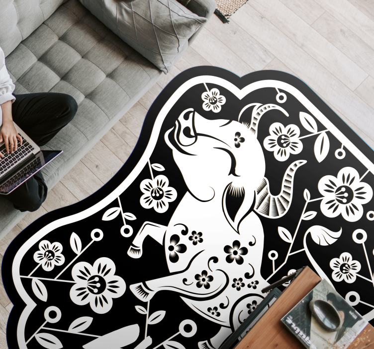 Elegante bloemenstier dieren vinyl tapijt - TenStickers