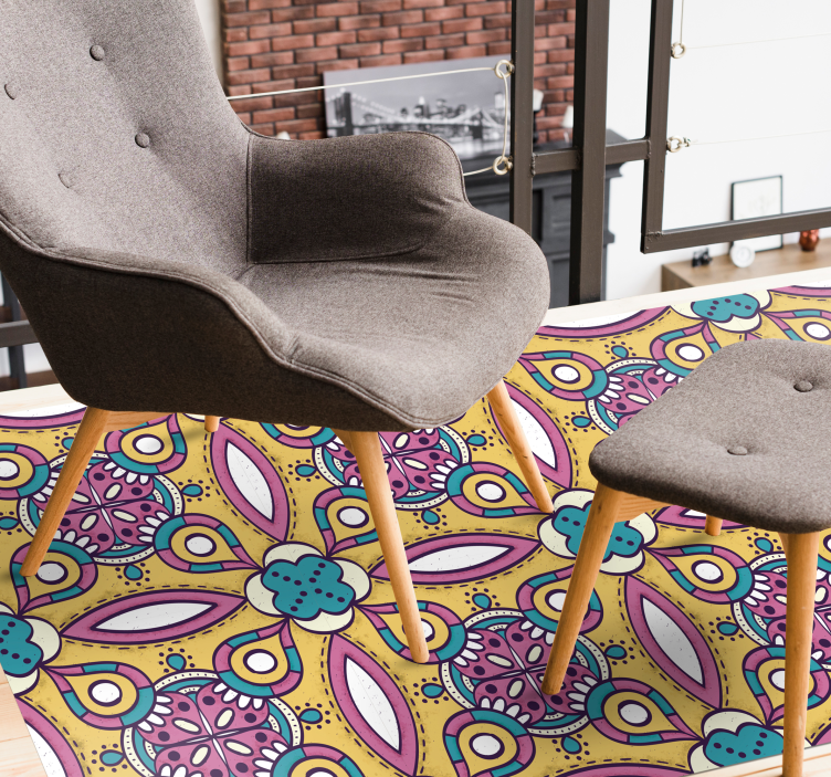 Ensemble met bloemenmotief vinyl tapijt bloemen en planten - TenStickers