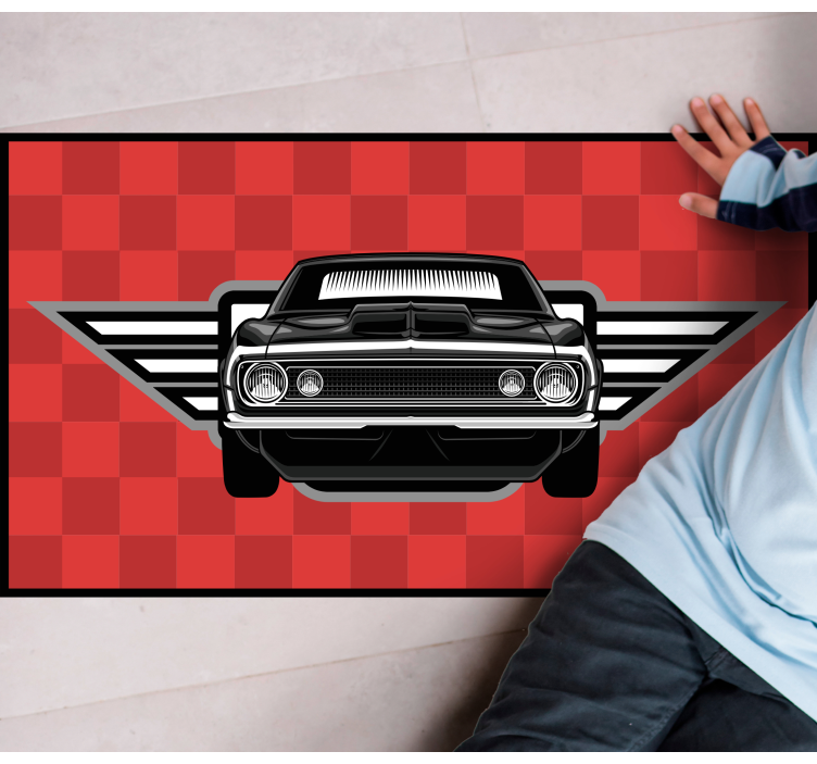Geblokte muscle car vinyl tapijt voor meer kinderen - TenStickers