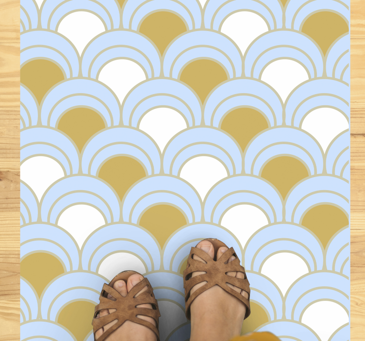 Blauw gebogen patroon vinyl tapijt geometrisch - TenStickers