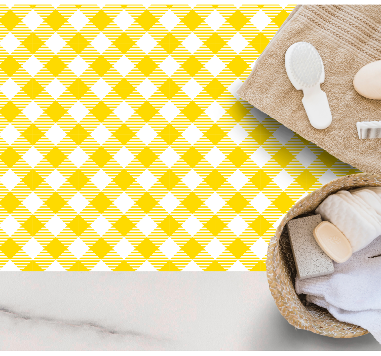 Geel ruitmotief vinyl tapijt met strepen - TenStickers