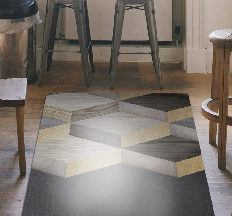 Geometrisch kubisch patroon vinyl tapijt met houtstructuur - TenStickers