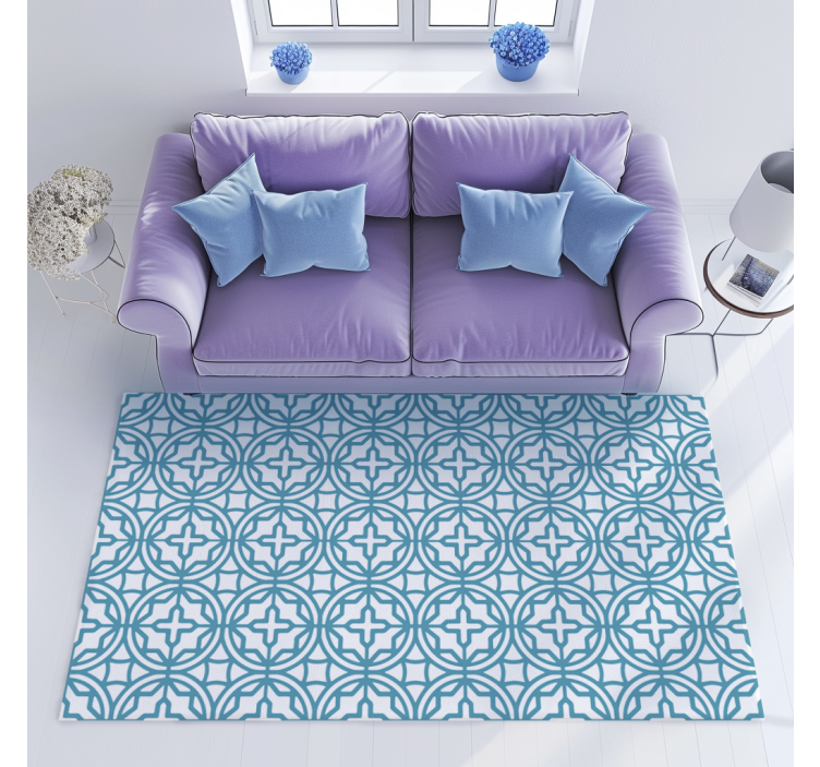 Geometrisch turkoois patroon vinyl tapijt blauw - TenStickers