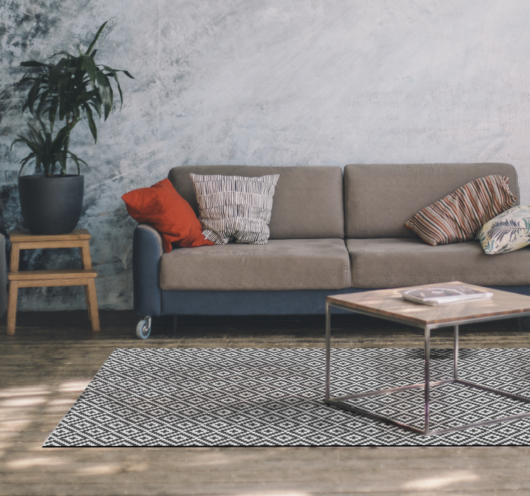 Geometrisch zwart-wit ontwerp Vinyl tapijt woonkamer - TenStickers
