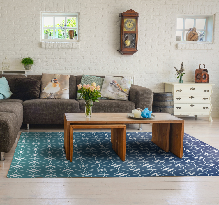 Geometrische blauwe overlay vinyl tapijt geometrisch - TenStickers