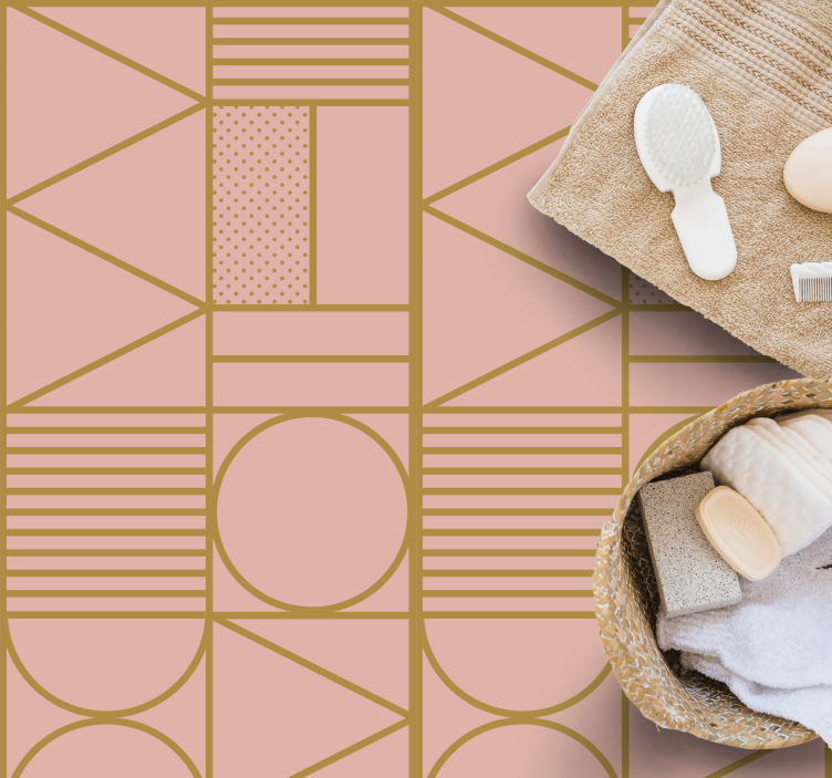 Goud en roze patroon vinyl tapijt geometrisch - TenStickers