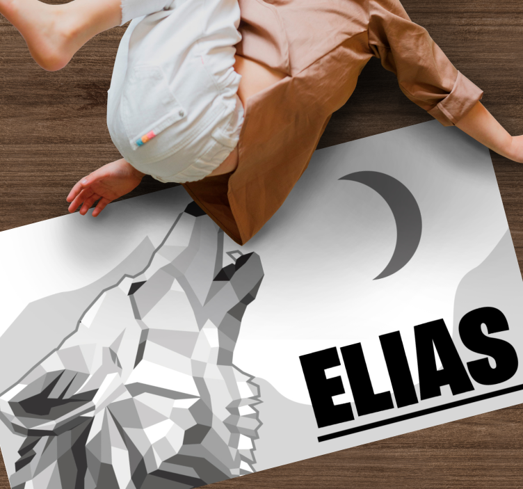 Geometrische wolf vinyl tapijt met naam - TenStickers