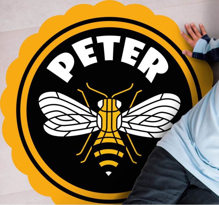 Gepersonaliseerd bijenembleem vinyl tapijt met naam - TenStickers