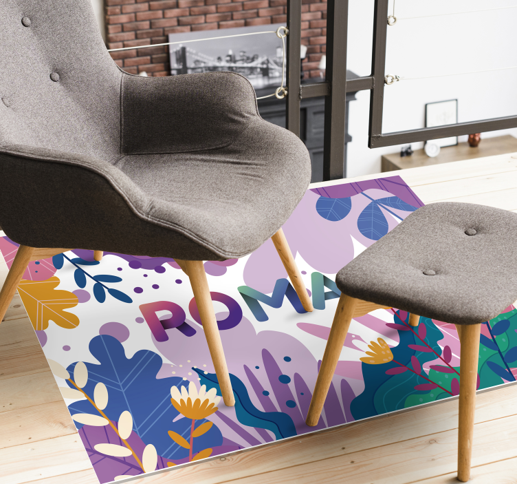 Gepersonaliseerd botanisch vinyl tapijt met naam - TenStickers