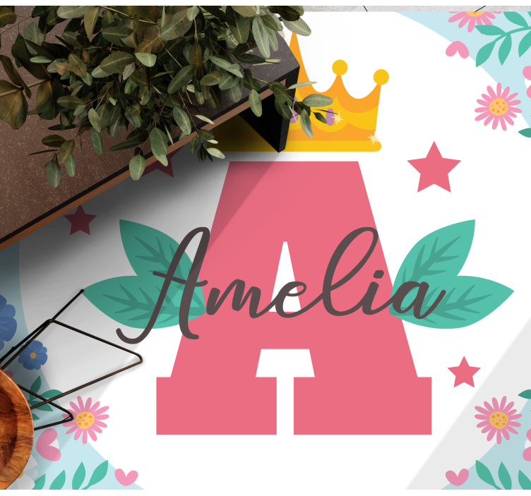 Gekroonde initiaal en naam vinyl tapijt voor meer kinderen - TenStickers