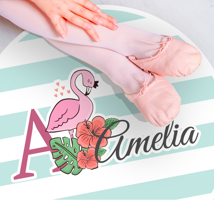 Flamingo decoratie vinyl tapijt met naam - TenStickers