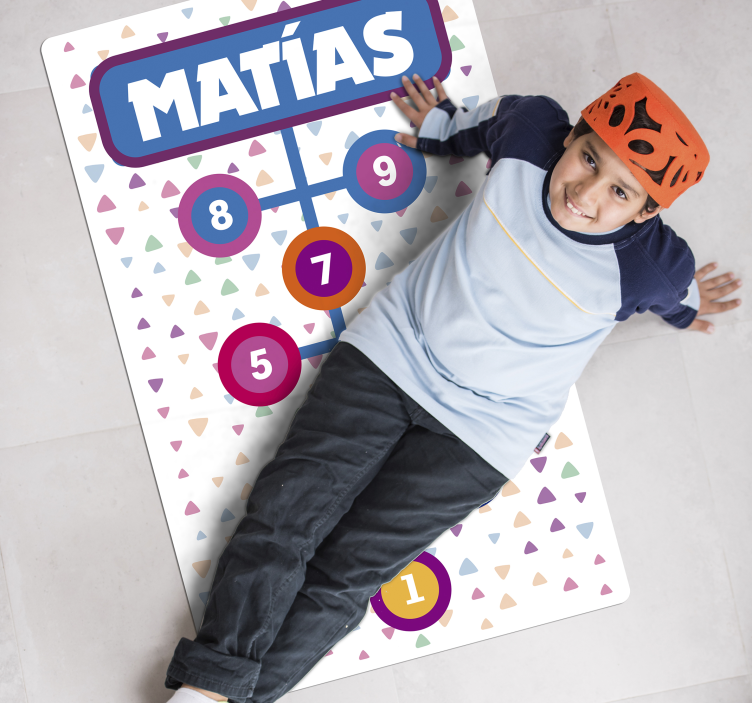 Gepersonaliseerde hinkelspel vinyl tapijt met naam - TenStickers