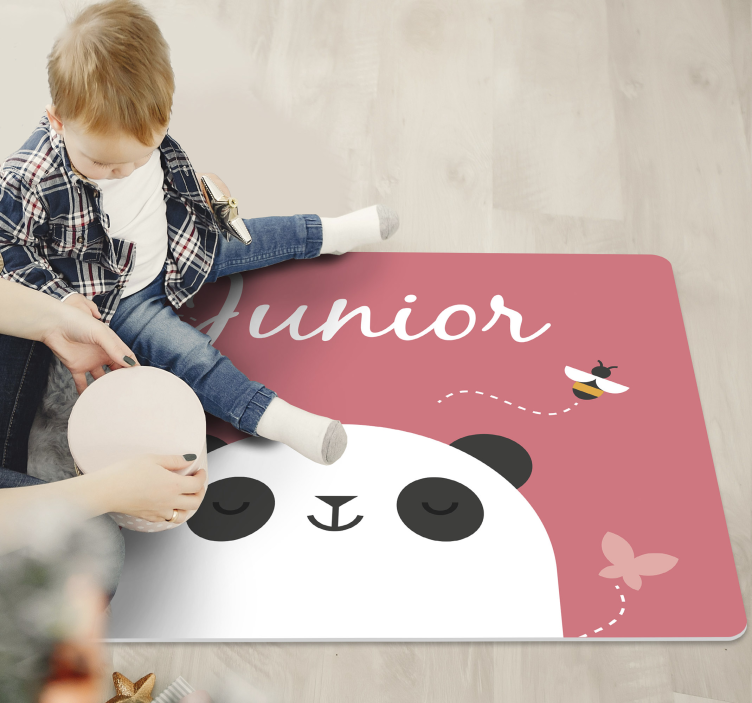Gepersonaliseerde panda vinyl tapijt met naam - TenStickers