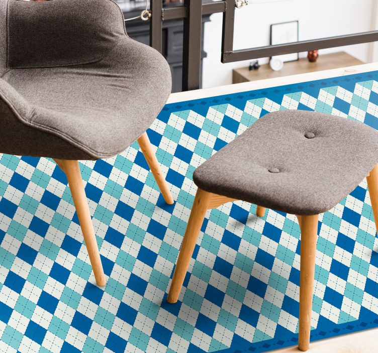 Geruit blauw patroon vinyl tapijt tegels - TenStickers