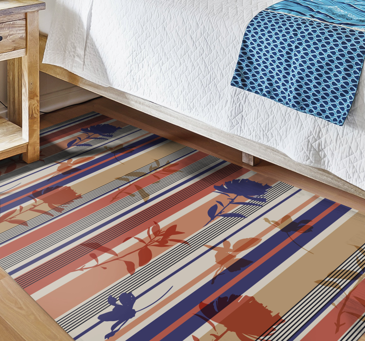 Gestreept bloemenpatroon vinyl tapijt bloemen en planten - TenStickers