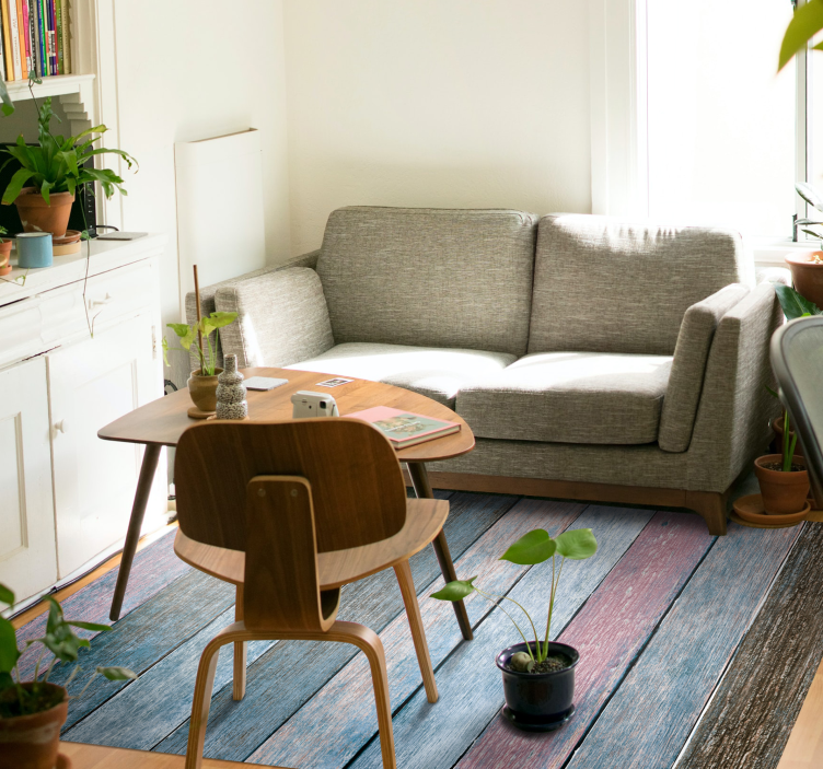 Blauwe en roze planken vinyl tapijt met houtstructuur - TenStickers