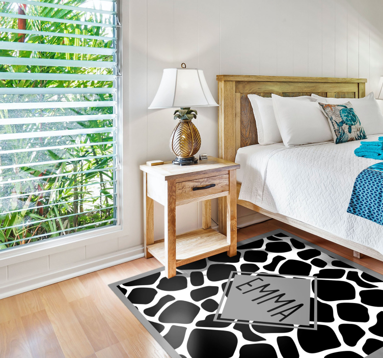 Zwart-witte giraf met naam vinyl tapijt tiener - TenStickers