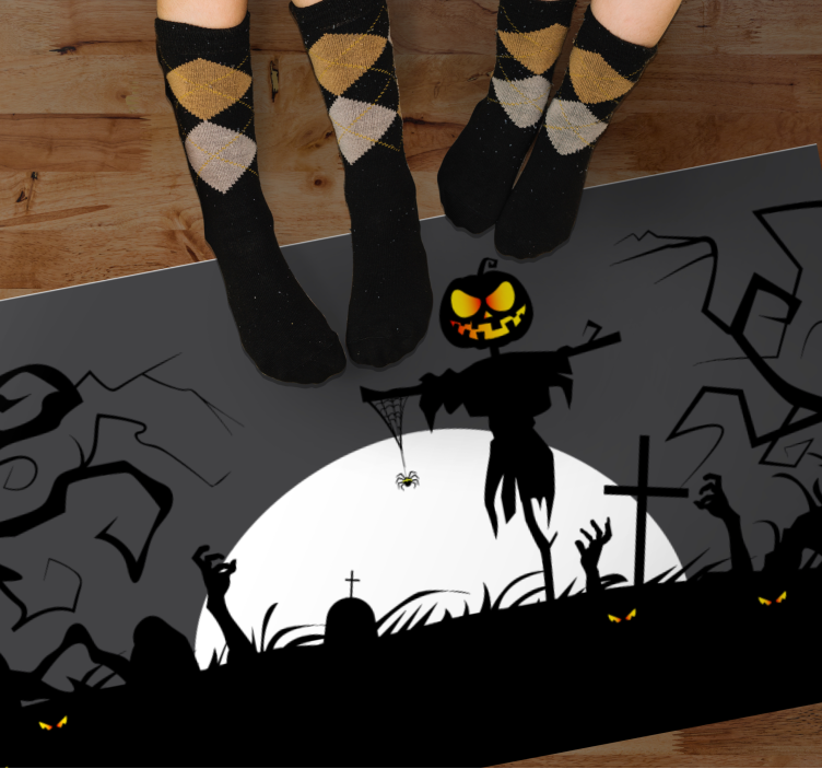 Griezelige begraafplaatsomgeving vinyl tapijt Halloween - TenStickers