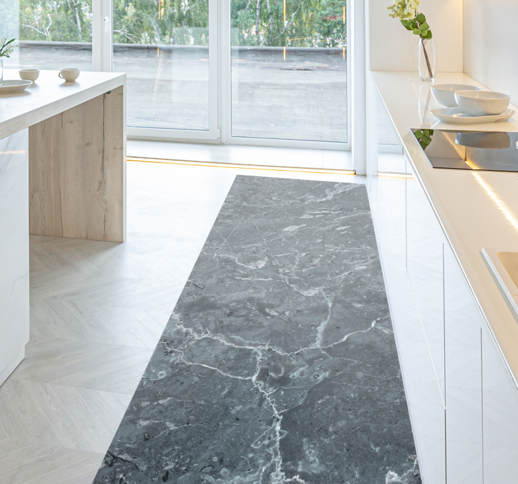 Grijs marmeren vinyl vloerkleed keuken - TenStickers