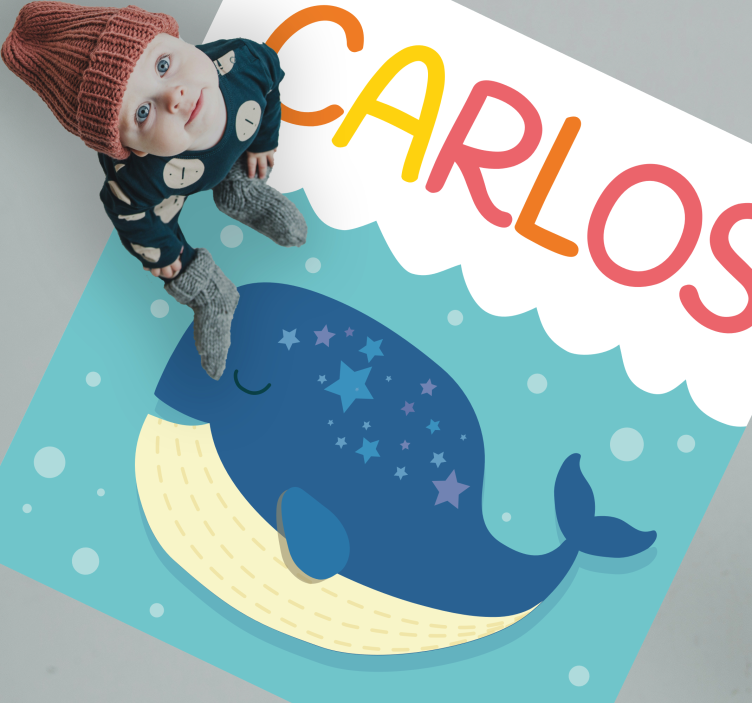 Grillige walvisscène vinyl tapijt met naam - TenStickers