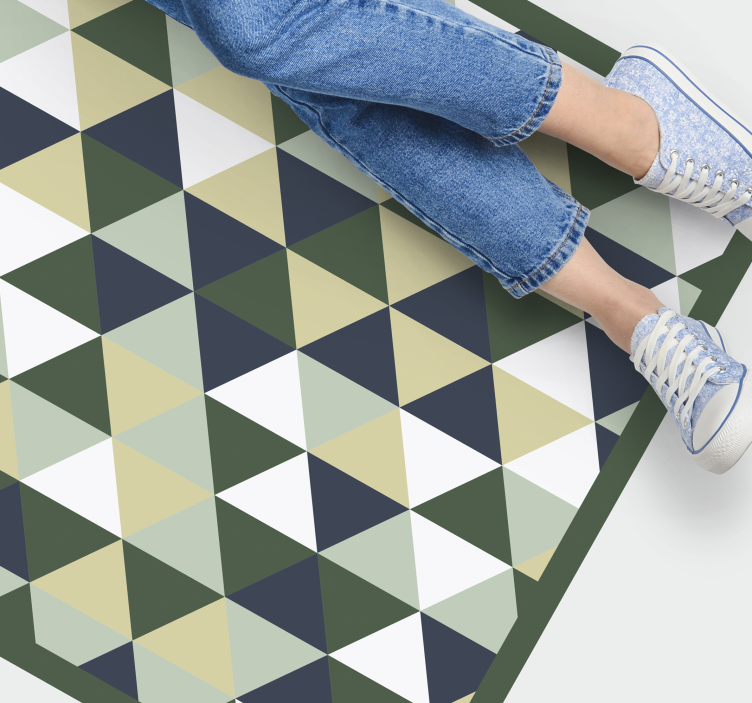 Groen en blauw geometrisch vloerkleed met scandinavische driehoek - TenStickers