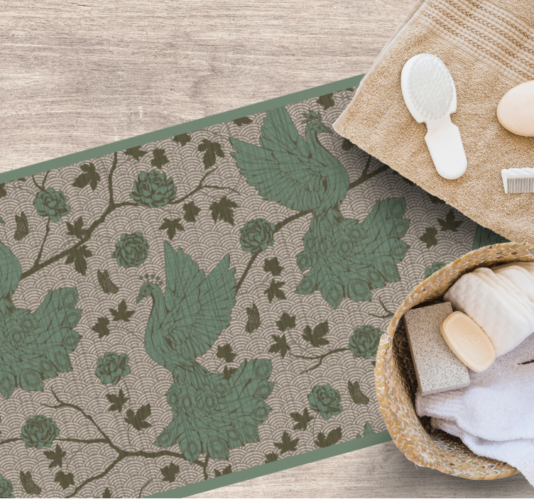 Groen faunamotief vinyl tapijt bloemen en planten - TenStickers