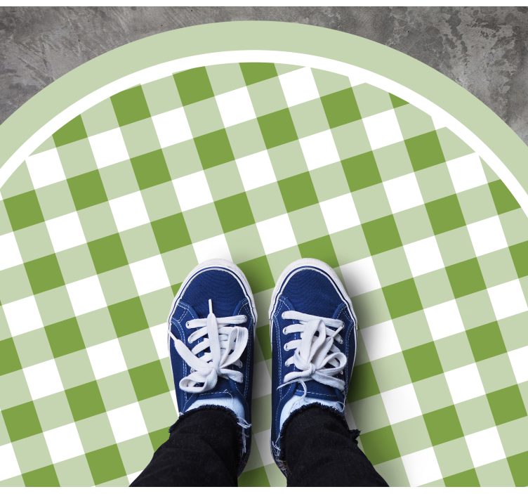 Groen geruit motief vinyl vloerkleed rond - TenStickers